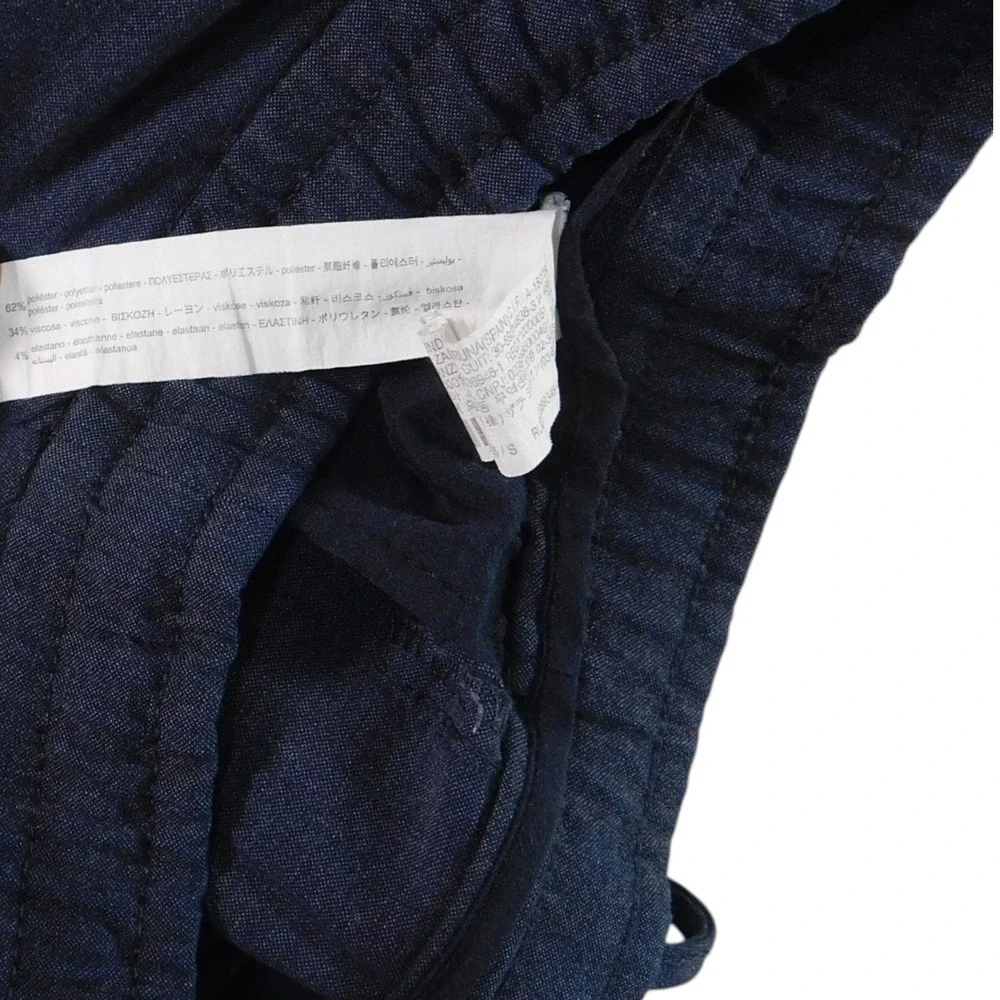 Zara Drawstring Elastic Waist Straight Leg Trouser Pants Women Small Navy Blue